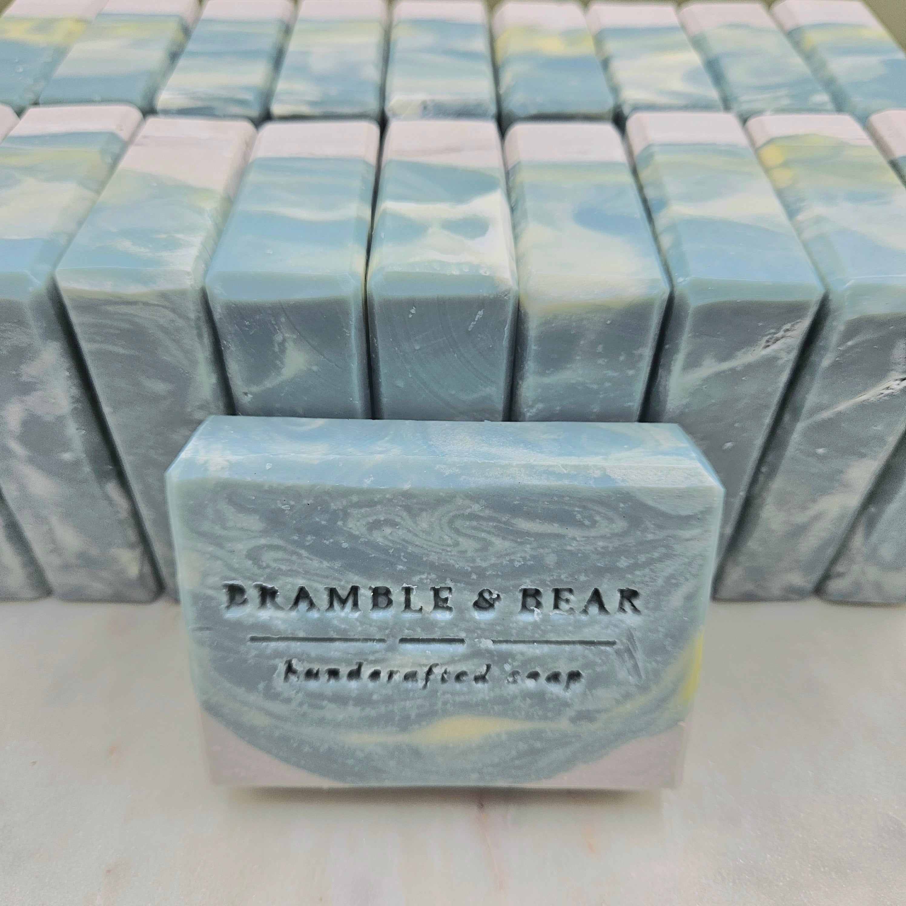 A few Northern Fjord Air soaps stacked together against a plain background